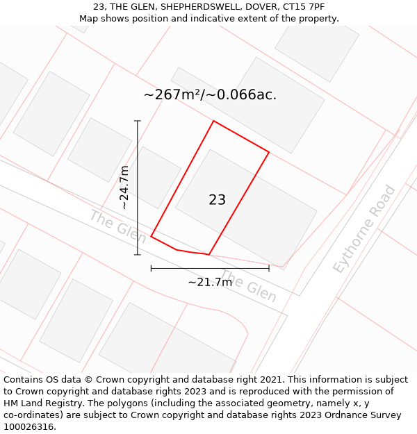 23, THE GLEN, SHEPHERDSWELL, DOVER, CT15 7PF: Plot and title map