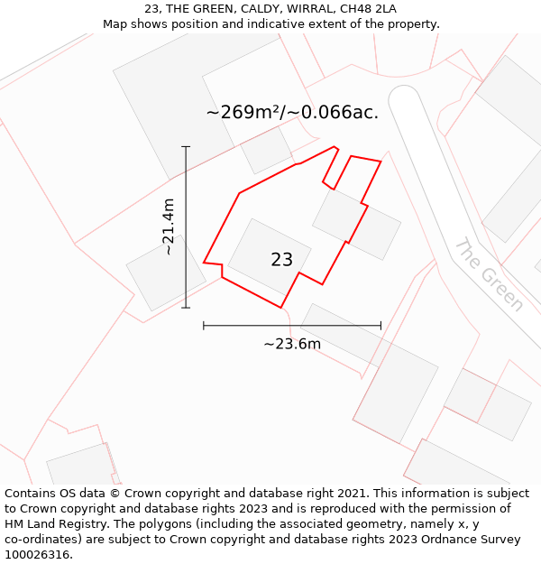 23, THE GREEN, CALDY, WIRRAL, CH48 2LA: Plot and title map