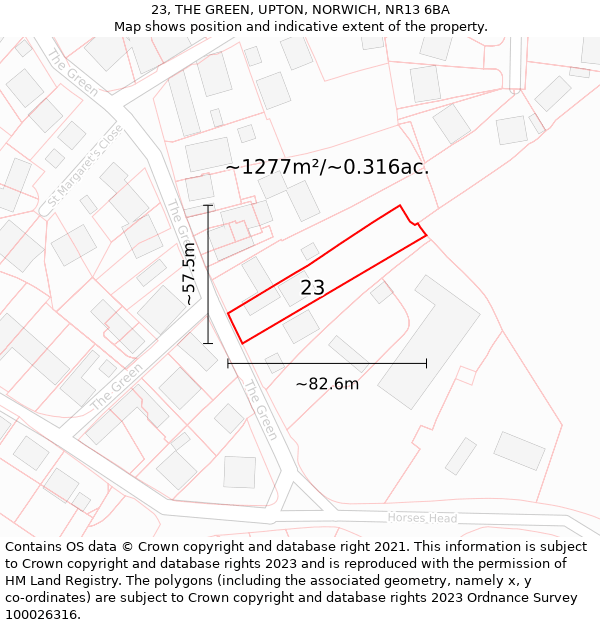 23, THE GREEN, UPTON, NORWICH, NR13 6BA: Plot and title map