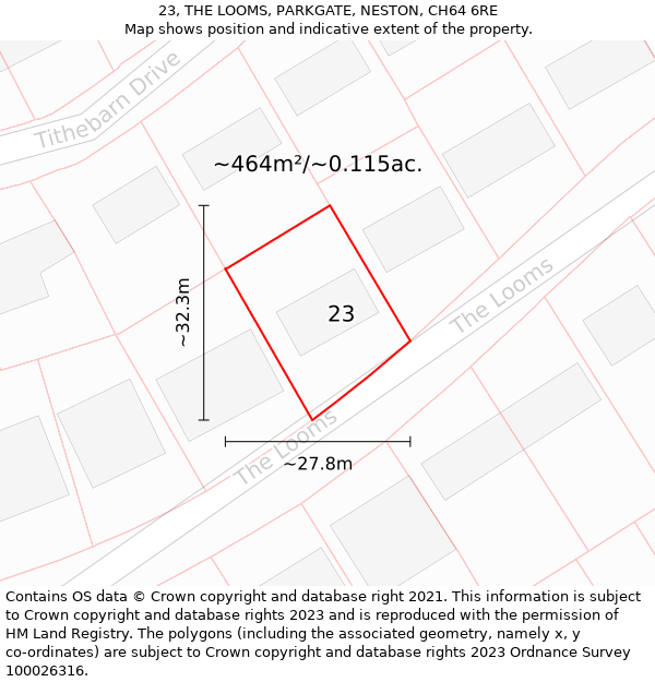 23, THE LOOMS, PARKGATE, NESTON, CH64 6RE: Plot and title map