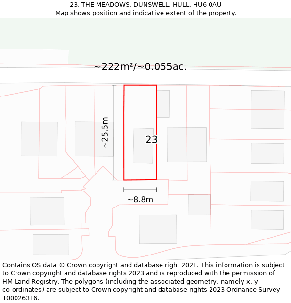 23, THE MEADOWS, DUNSWELL, HULL, HU6 0AU: Plot and title map