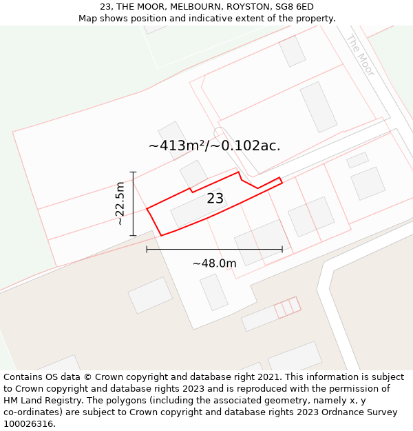 23, THE MOOR, MELBOURN, ROYSTON, SG8 6ED: Plot and title map