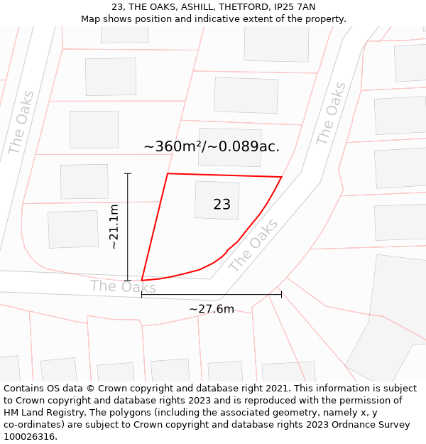 23, THE OAKS, ASHILL, THETFORD, IP25 7AN: Plot and title map