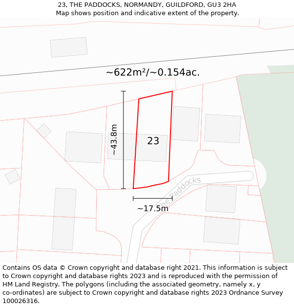 23, THE PADDOCKS, NORMANDY, GUILDFORD, GU3 2HA: Plot and title map