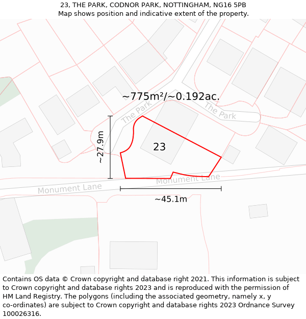 23, THE PARK, CODNOR PARK, NOTTINGHAM, NG16 5PB: Plot and title map