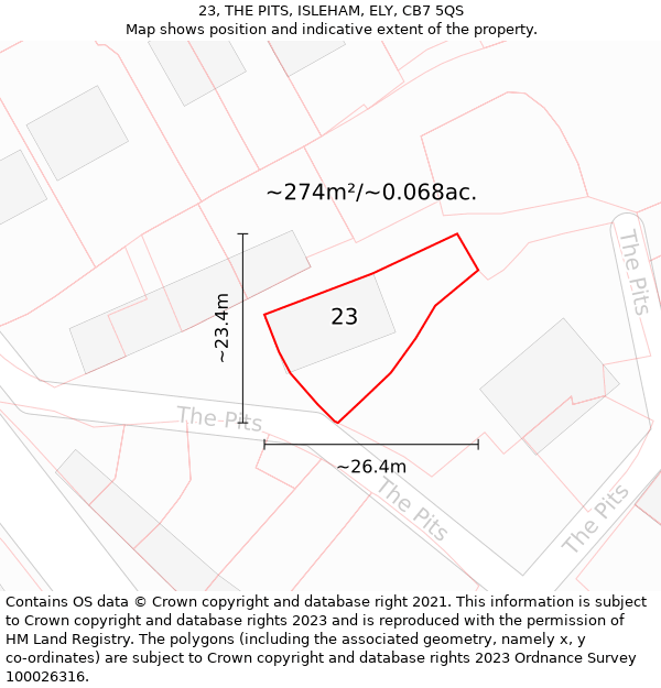 23, THE PITS, ISLEHAM, ELY, CB7 5QS: Plot and title map