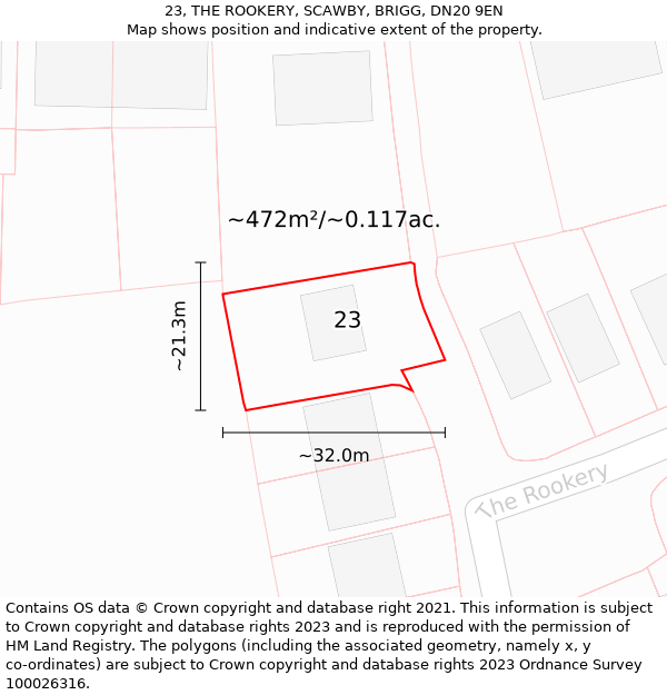 23, THE ROOKERY, SCAWBY, BRIGG, DN20 9EN: Plot and title map