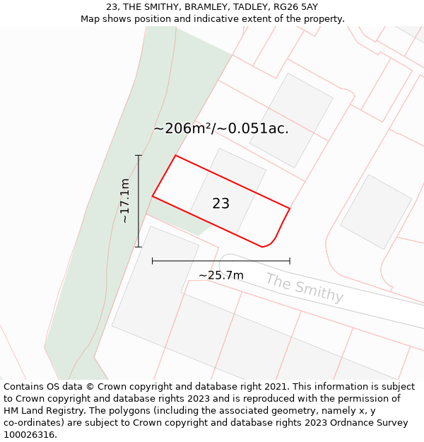 23, THE SMITHY, BRAMLEY, TADLEY, RG26 5AY: Plot and title map