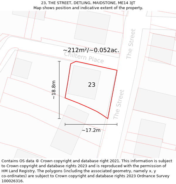 23, THE STREET, DETLING, MAIDSTONE, ME14 3JT: Plot and title map