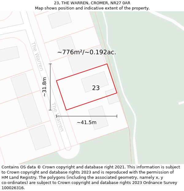 23, THE WARREN, CROMER, NR27 0AR: Plot and title map