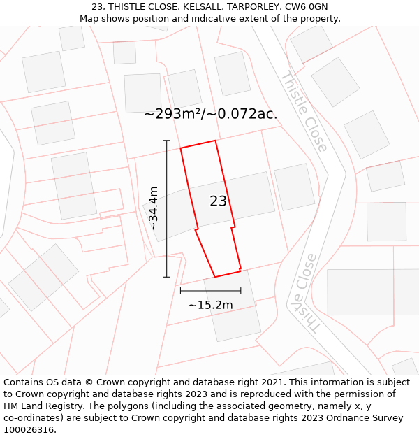 23, THISTLE CLOSE, KELSALL, TARPORLEY, CW6 0GN: Plot and title map