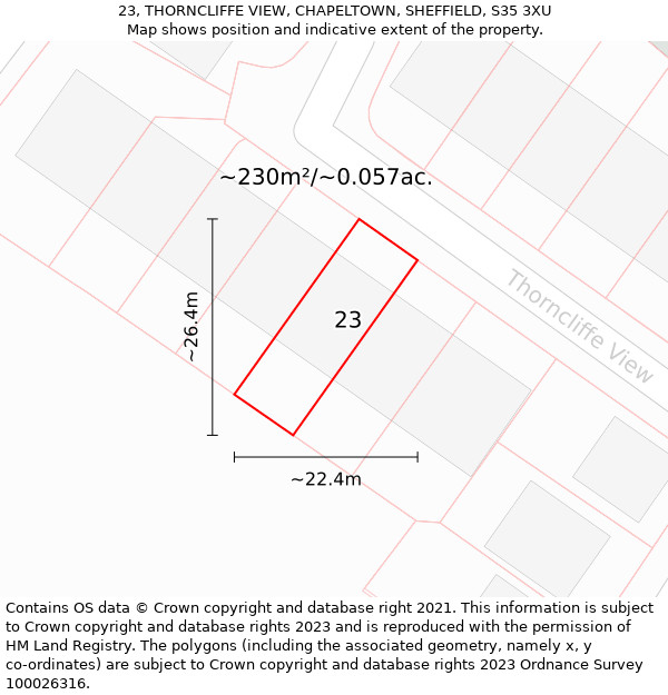 23, THORNCLIFFE VIEW, CHAPELTOWN, SHEFFIELD, S35 3XU: Plot and title map