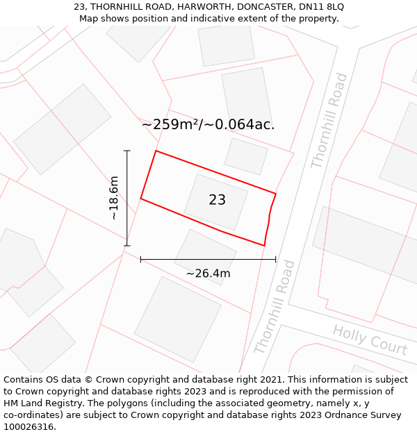 23, THORNHILL ROAD, HARWORTH, DONCASTER, DN11 8LQ: Plot and title map