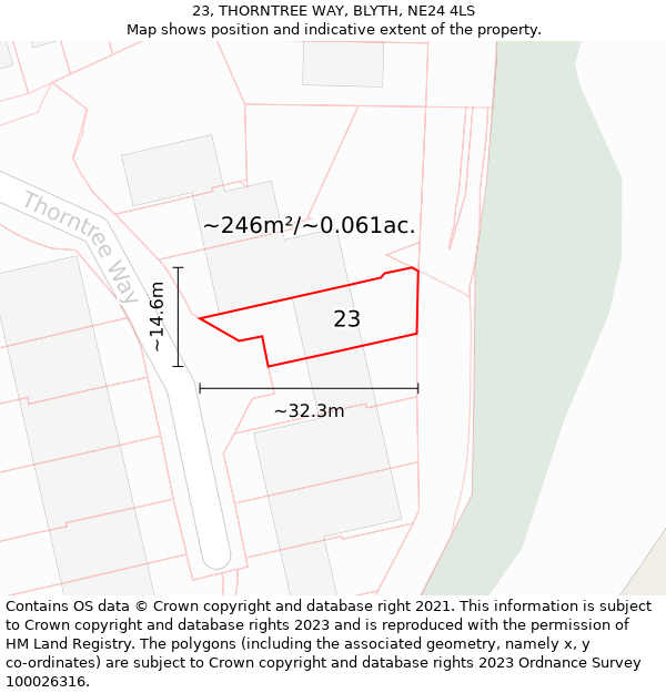 23, THORNTREE WAY, BLYTH, NE24 4LS: Plot and title map