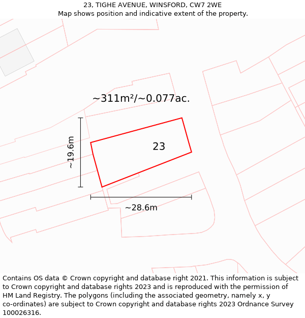 23, TIGHE AVENUE, WINSFORD, CW7 2WE: Plot and title map