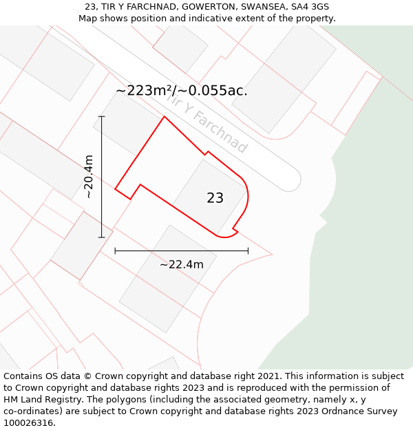 23, TIR Y FARCHNAD, GOWERTON, SWANSEA, SA4 3GS: Plot and title map