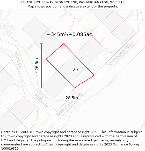 23, TOLLHOUSE WAY, WOMBOURNE, WOLVERHAMPTON, WV5 8AF: Plot and title map