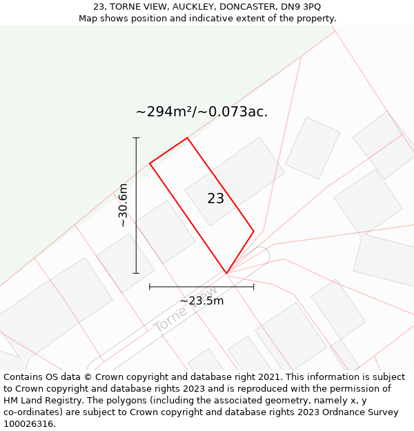 23, TORNE VIEW, AUCKLEY, DONCASTER, DN9 3PQ: Plot and title map