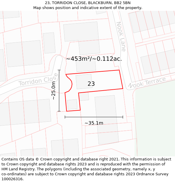 23, TORRIDON CLOSE, BLACKBURN, BB2 5BN: Plot and title map