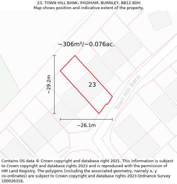 23, TOWN HILL BANK, PADIHAM, BURNLEY, BB12 8DH: Plot and title map