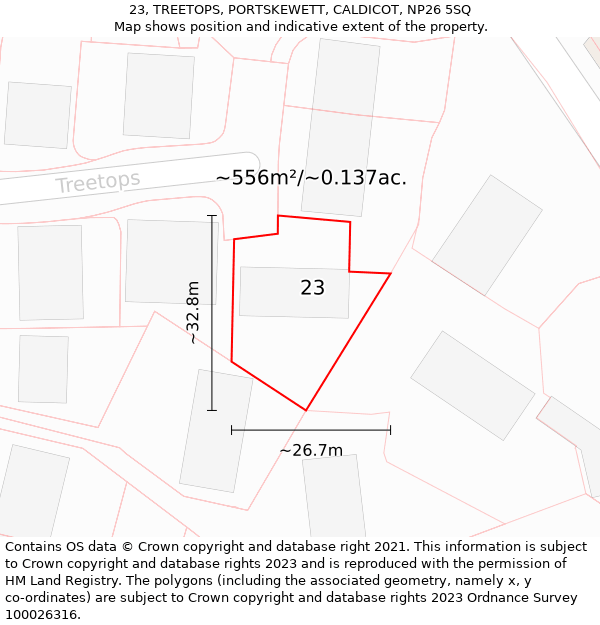 23, TREETOPS, PORTSKEWETT, CALDICOT, NP26 5SQ: Plot and title map