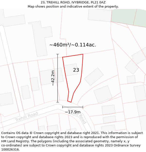 23, TREHILL ROAD, IVYBRIDGE, PL21 0AZ: Plot and title map