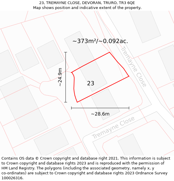 23, TREMAYNE CLOSE, DEVORAN, TRURO, TR3 6QE: Plot and title map