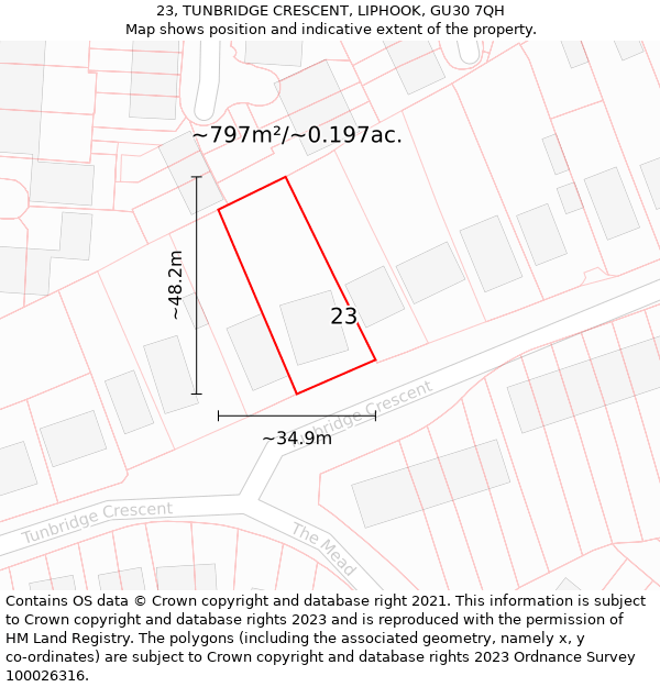 23, TUNBRIDGE CRESCENT, LIPHOOK, GU30 7QH: Plot and title map