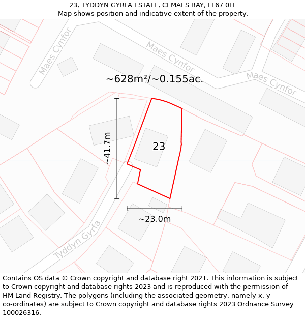 23, TYDDYN GYRFA ESTATE, CEMAES BAY, LL67 0LF: Plot and title map