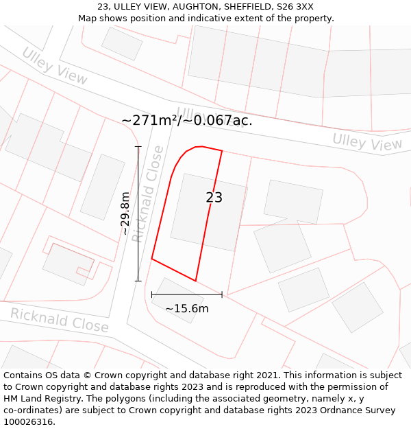 23, ULLEY VIEW, AUGHTON, SHEFFIELD, S26 3XX: Plot and title map