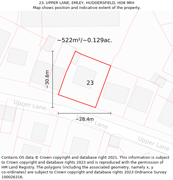 23, UPPER LANE, EMLEY, HUDDERSFIELD, HD8 9RH: Plot and title map