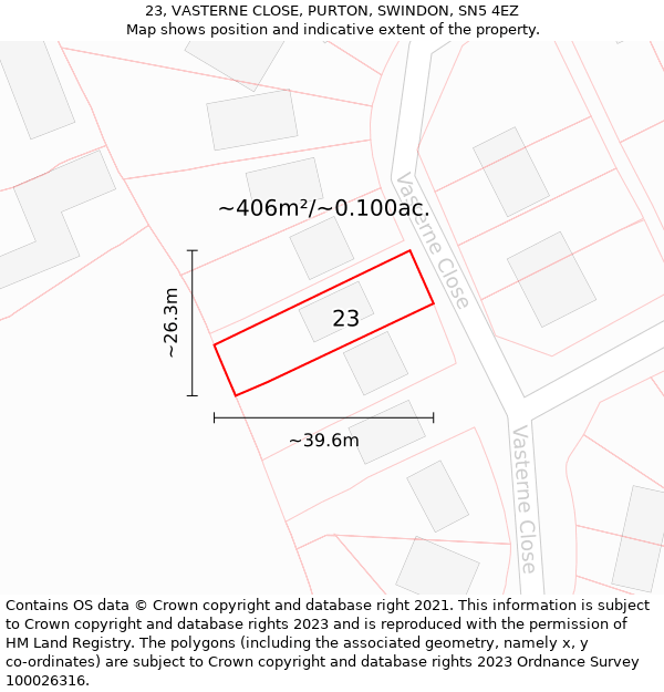 23, VASTERNE CLOSE, PURTON, SWINDON, SN5 4EZ: Plot and title map