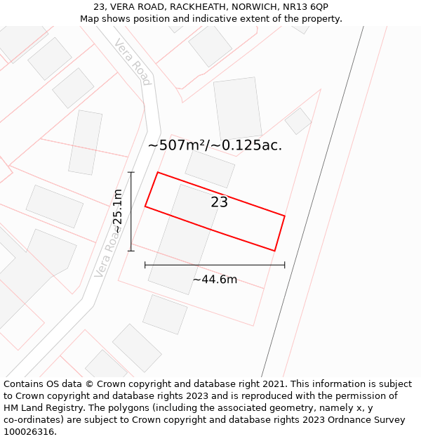 23, VERA ROAD, RACKHEATH, NORWICH, NR13 6QP: Plot and title map