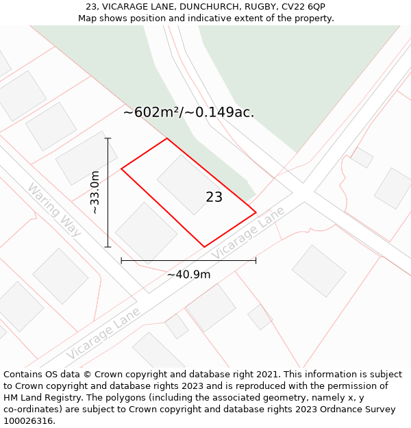 23, VICARAGE LANE, DUNCHURCH, RUGBY, CV22 6QP: Plot and title map