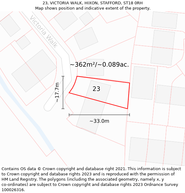 23, VICTORIA WALK, HIXON, STAFFORD, ST18 0RH: Plot and title map