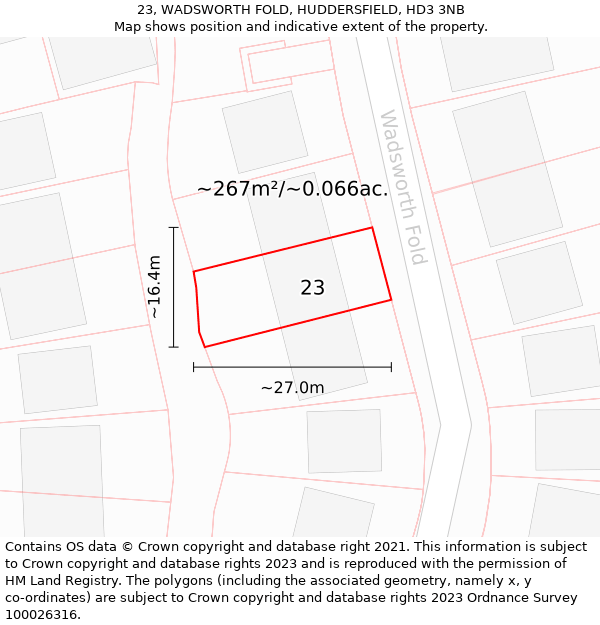 23, WADSWORTH FOLD, HUDDERSFIELD, HD3 3NB: Plot and title map