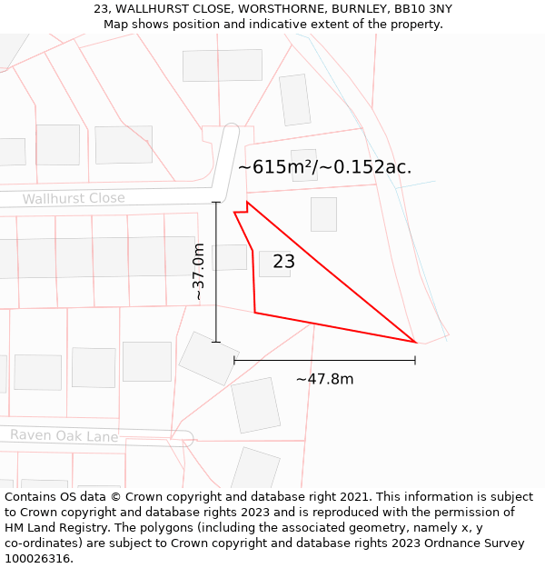 23, WALLHURST CLOSE, WORSTHORNE, BURNLEY, BB10 3NY: Plot and title map