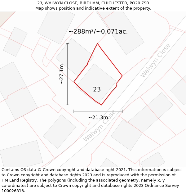 23, WALWYN CLOSE, BIRDHAM, CHICHESTER, PO20 7SR: Plot and title map