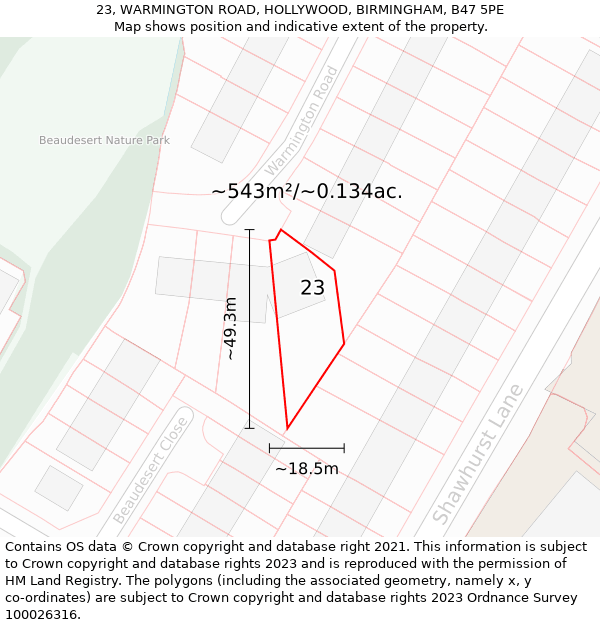 23, WARMINGTON ROAD, HOLLYWOOD, BIRMINGHAM, B47 5PE: Plot and title map