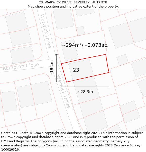 23, WARWICK DRIVE, BEVERLEY, HU17 9TB: Plot and title map