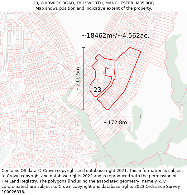 23, WARWICK ROAD, FAILSWORTH, MANCHESTER, M35 0QQ: Plot and title map