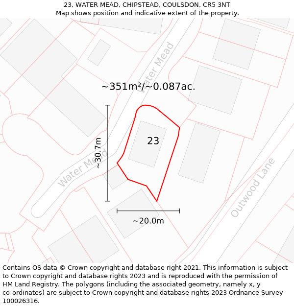 23, WATER MEAD, CHIPSTEAD, COULSDON, CR5 3NT: Plot and title map