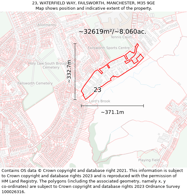 23, WATERFIELD WAY, FAILSWORTH, MANCHESTER, M35 9GE: Plot and title map