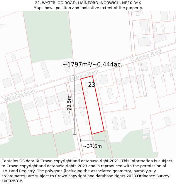 23, WATERLOO ROAD, HAINFORD, NORWICH, NR10 3AX: Plot and title map