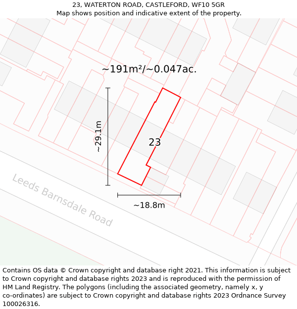 23, WATERTON ROAD, CASTLEFORD, WF10 5GR: Plot and title map