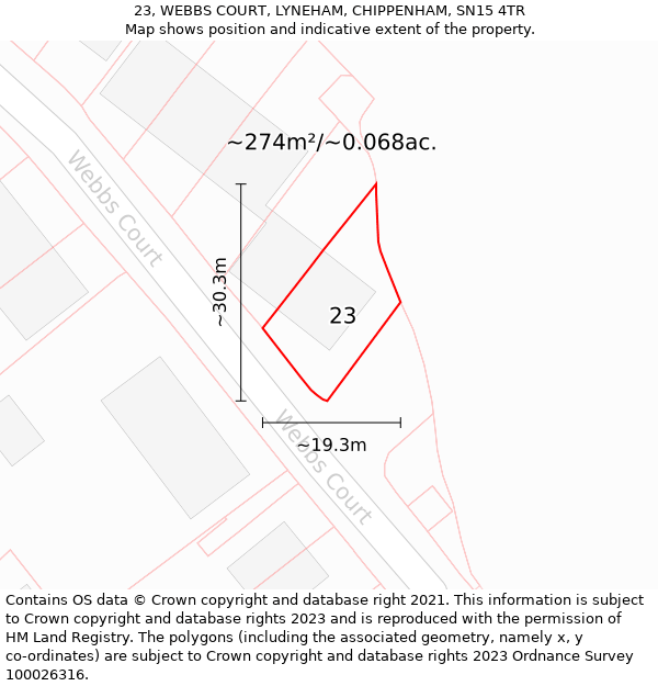 23, WEBBS COURT, LYNEHAM, CHIPPENHAM, SN15 4TR: Plot and title map