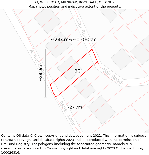 23, WEIR ROAD, MILNROW, ROCHDALE, OL16 3UX: Plot and title map