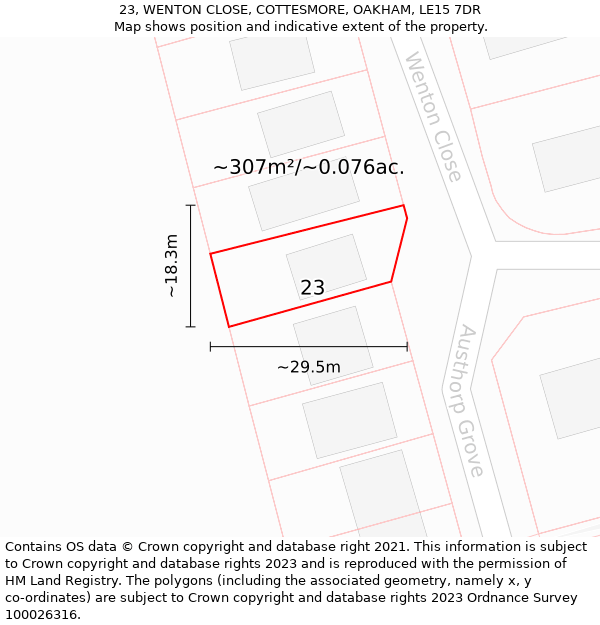 23, WENTON CLOSE, COTTESMORE, OAKHAM, LE15 7DR: Plot and title map