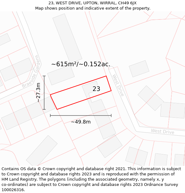 23, WEST DRIVE, UPTON, WIRRAL, CH49 6JX: Plot and title map