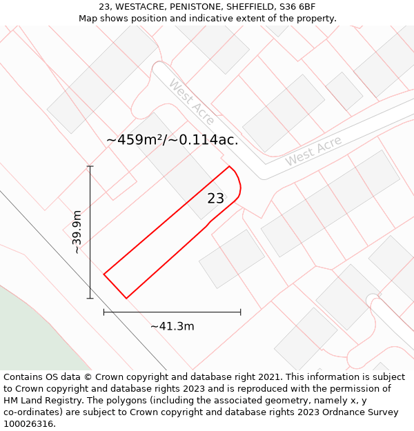 23, WESTACRE, PENISTONE, SHEFFIELD, S36 6BF: Plot and title map